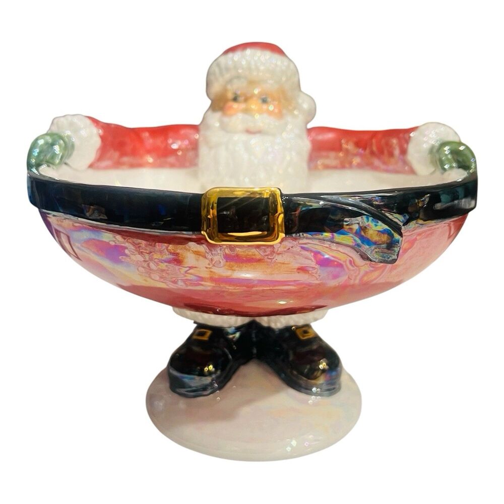 Very Rare - Department 56 Pearlized Santa Claus Big Belly Bowl Ceramic Vintage